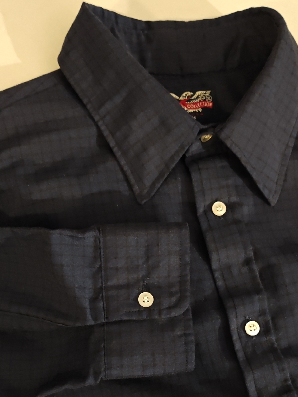 Americana Collection Men's Dark Navy Check Button-Up Shirt Long Sleeve XL